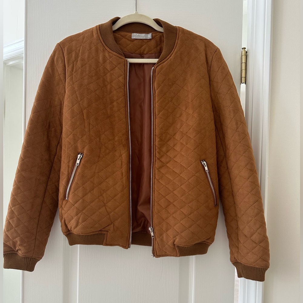 Rumor Boutique Faux Suede Quilted Bomber